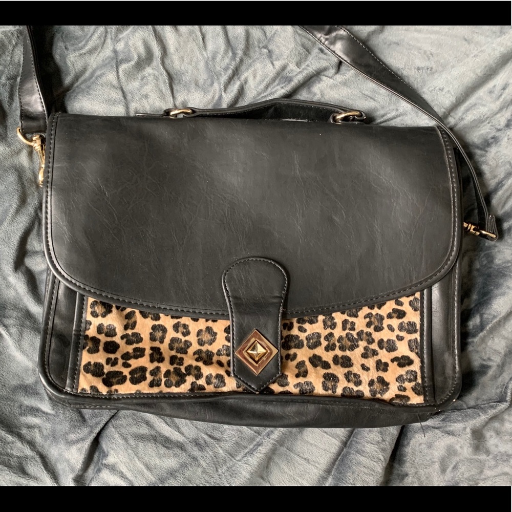 Chic BDG briefcase Purse with Leopard Panel